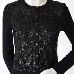 Diane von Furstenberg Black Sequin Lace Cardigan XS Silk Blend